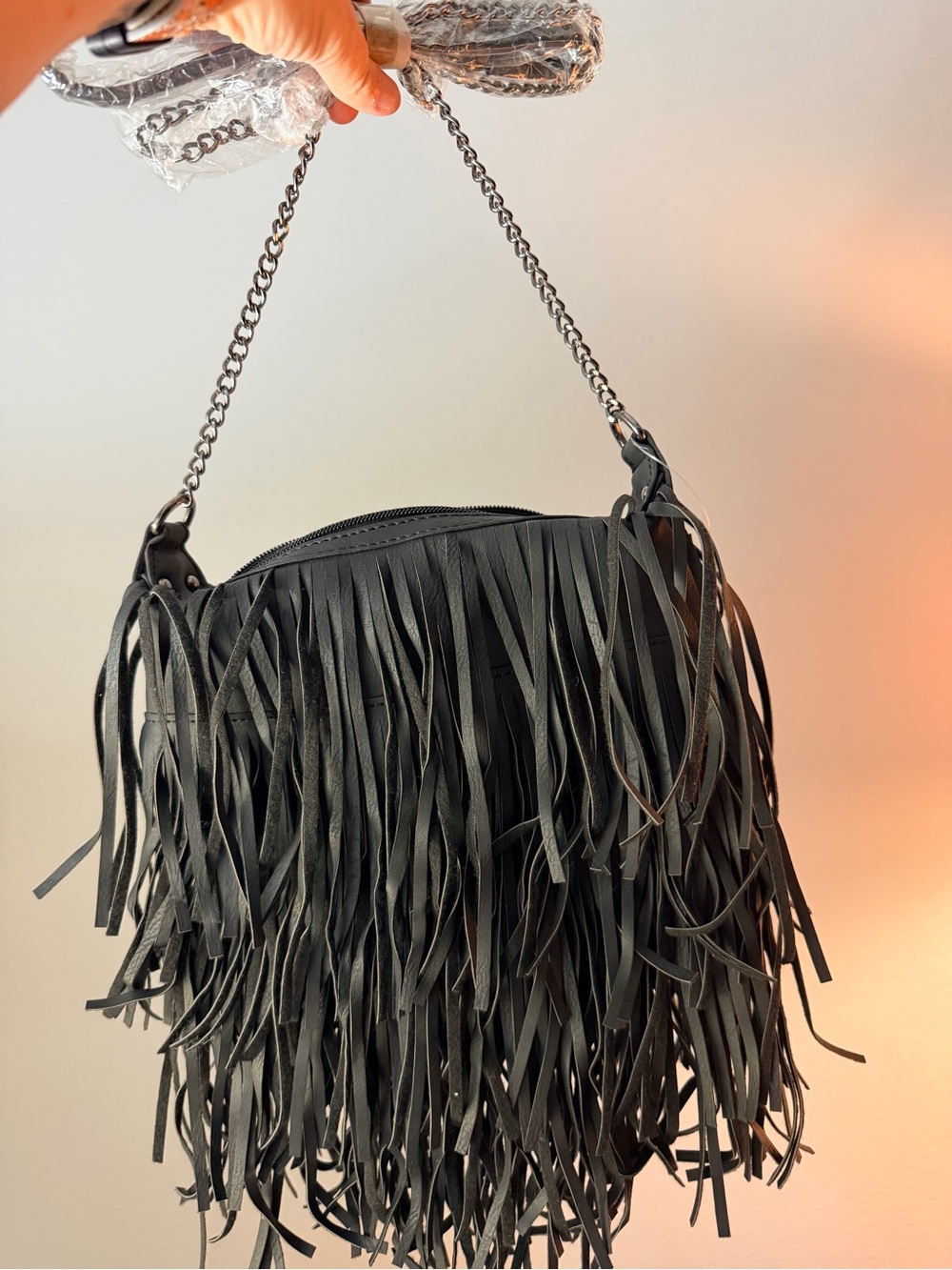 Torrid NWT Fringe Chain Crossbody Purse - Black. Boho or Biker Babe perfection!